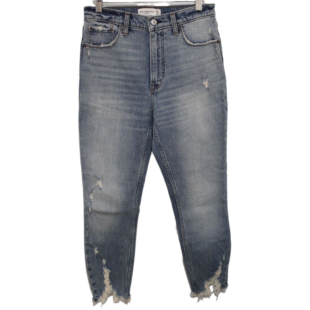 Abercrombie & Fitch High Rise Blue Denim Light Wash Distressed Jeans Size 28 6 S